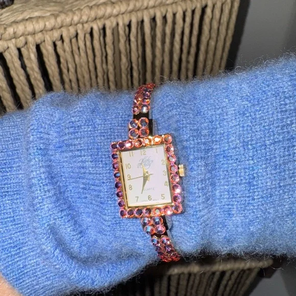 Kirks Folly Womens Cuff Watch Bracelet GoldTone Purple AB Crystal 6” - Picture 8 of 10